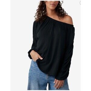 Free People Women's XS Black Oversized Care Serenade Tee Top